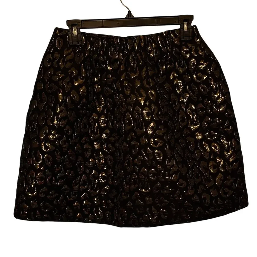 Kenneth Cole New York Shimmering Black Leopard Skirt Size 8 UK 12